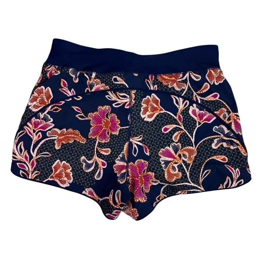 Lands End Women’s 3” Swim Shorts Size 4 Deep Sea Navy Floral Mix Quick Dry Pocke